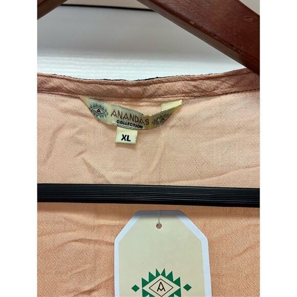 Anandas Collection Peach Embroidered Fringe & Coin Adorned Open Front Kimono sz - Picture 4 of 10